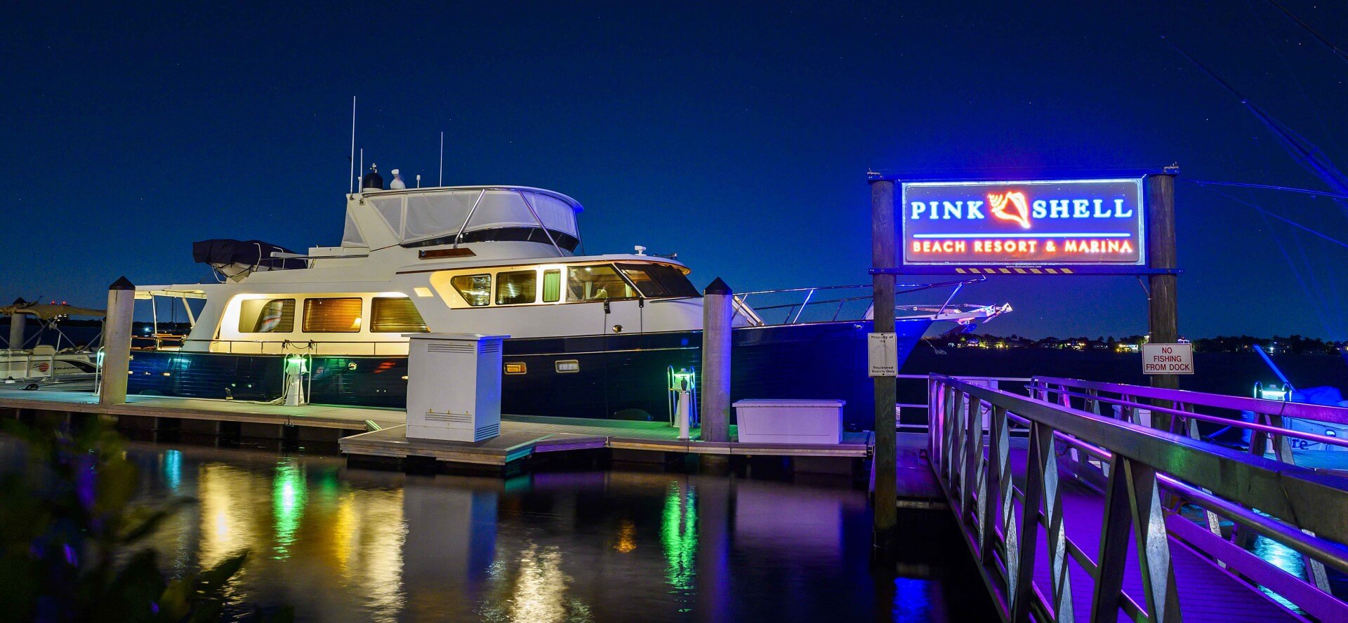 Fort Myers Beach marina dock at night 