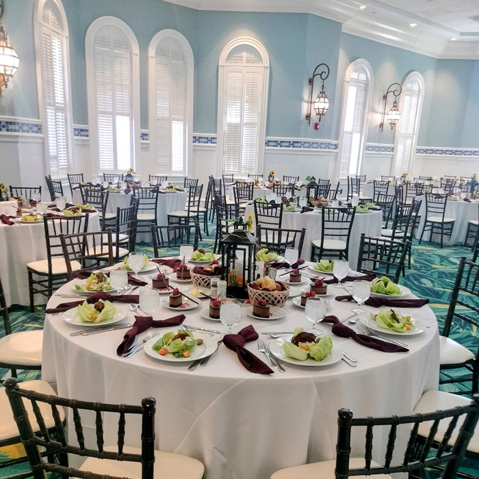 Indoor wedding venue setup for a reception at Pink Shell Resort in Fort Myers Beach